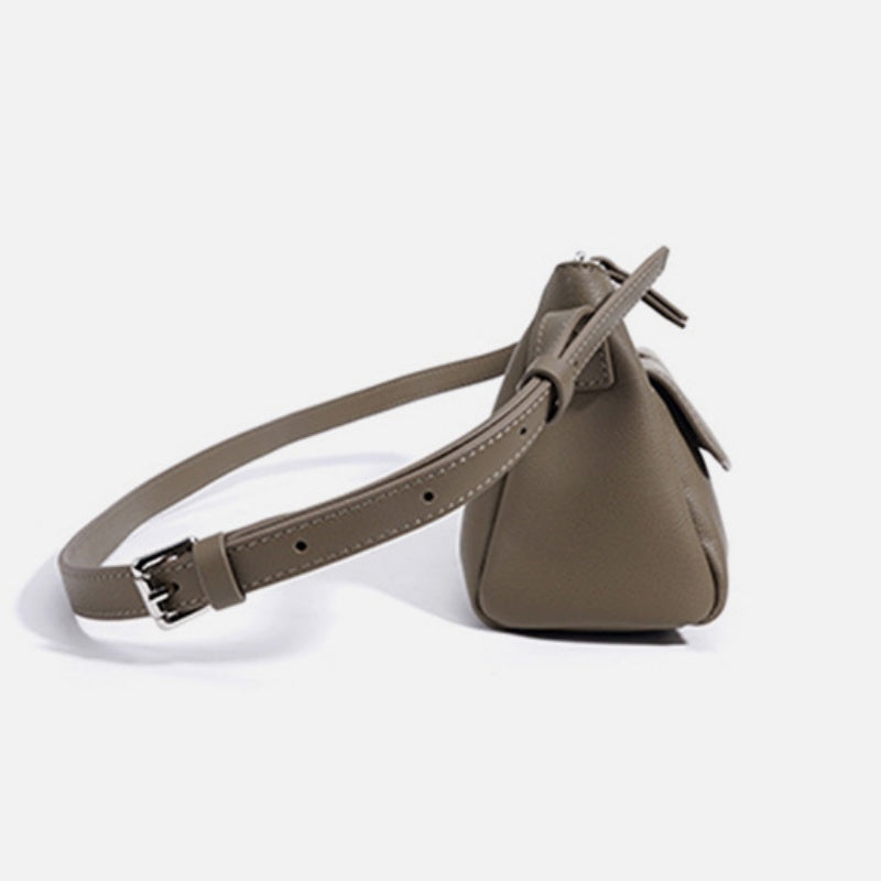 GOKA & MESCHÉ Elegant Shoulder Bag – Khaki Top-Grain Leather with Double Front Pocket Design (28 x 13 x 9 cm)