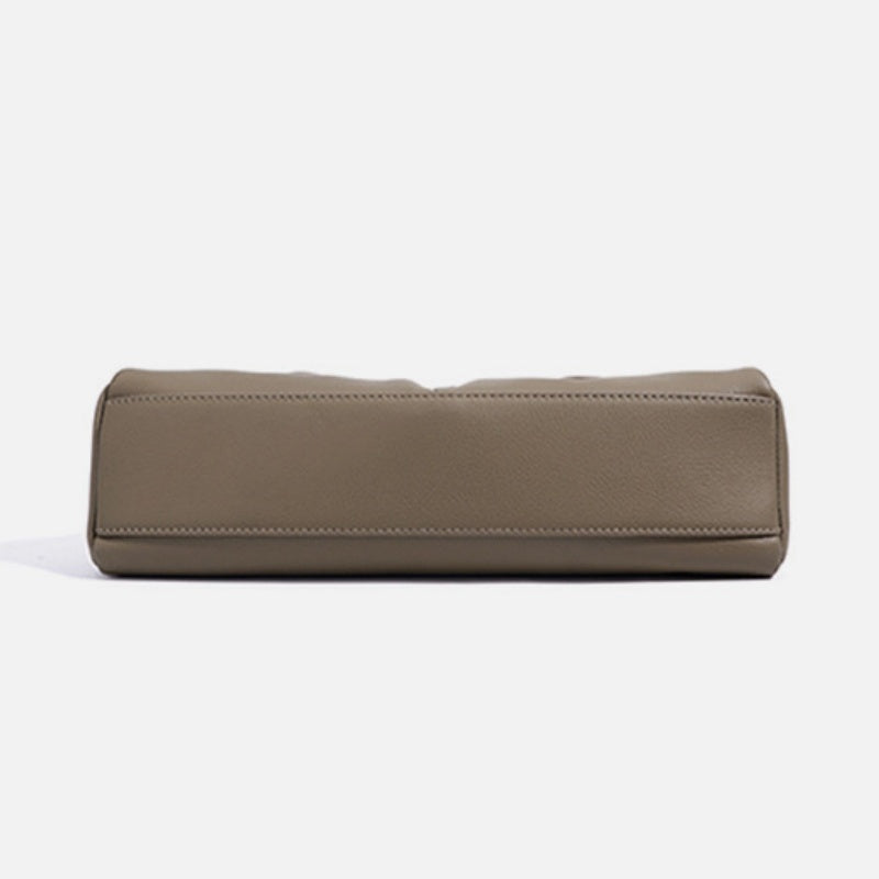 GOKA & MESCHÉ Elegant Shoulder Bag – Khaki Top-Grain Leather with Double Front Pocket Design (28 x 13 x 9 cm)