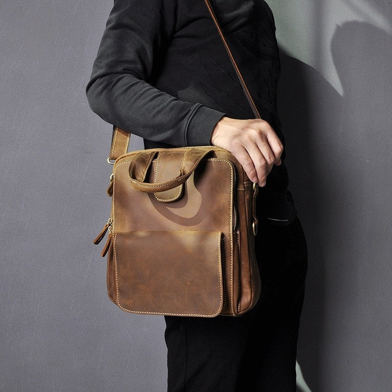 Full Grain Leather Side Strap cross body Unisex Bag