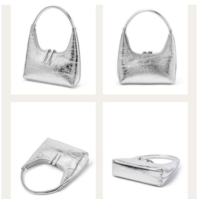 GOKA & MESCHÉ Mini Patent Leather Hobo Shoulder Bag – Small Crescent Shape Purse with Double Zip