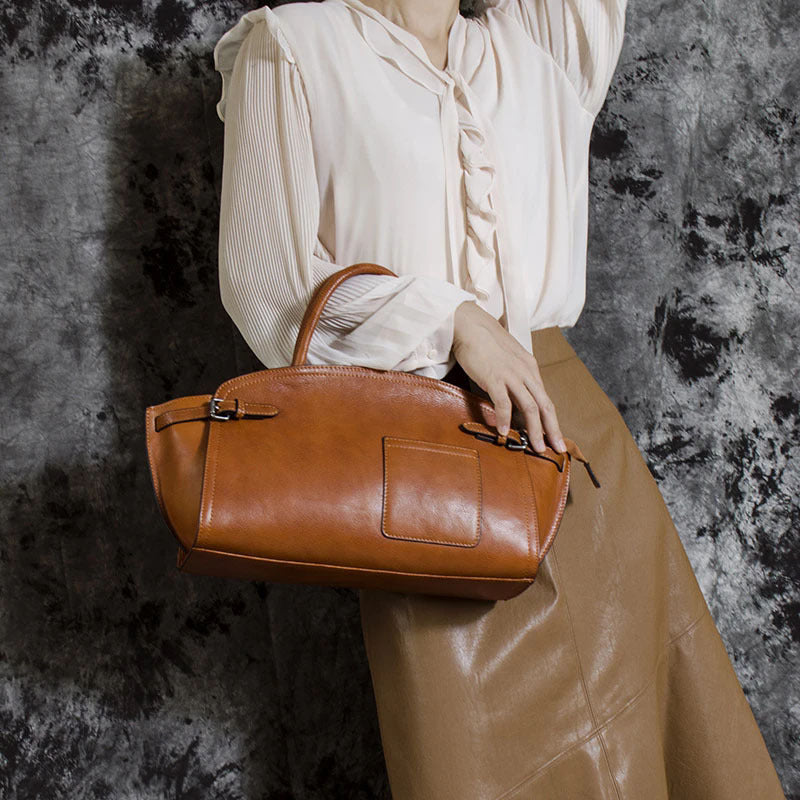 GOKA & MESCHÉ Premium Leather Tote Handbag – Top-Grain Leather with Classic Side Buckle Design (G-&-M Collection)