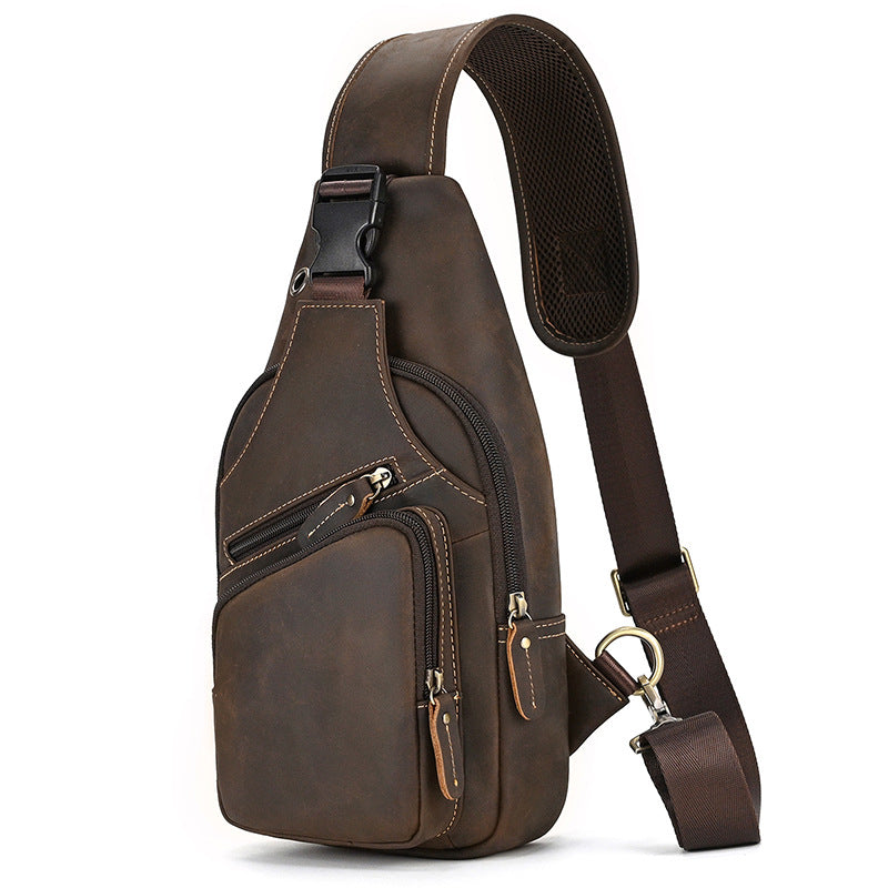 GOKA & MESCHÉ Full-Grain Leather Chest Bag – Premium Cowhide Crossbody Sling for Travel, Business & Everyday Use