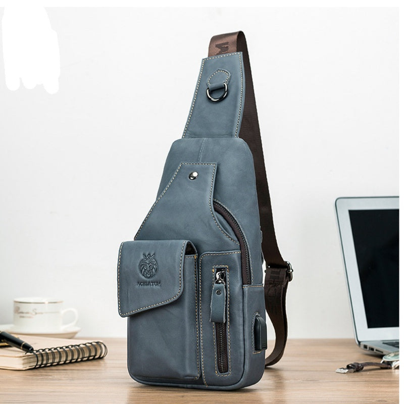 GOKA & MESCHÉ Full-Grain Premium Leather Chest Bag – Luxury Cowhide Crossbody Sling for Travel & Daily Use