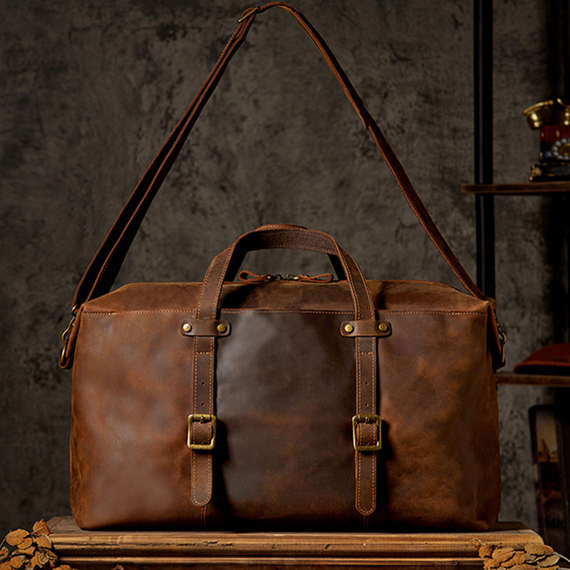 GOKA & MESCHÉ Adventure Duffel – Rugged Canvas & Leather Trim Travel Organizer Bag (Brown)