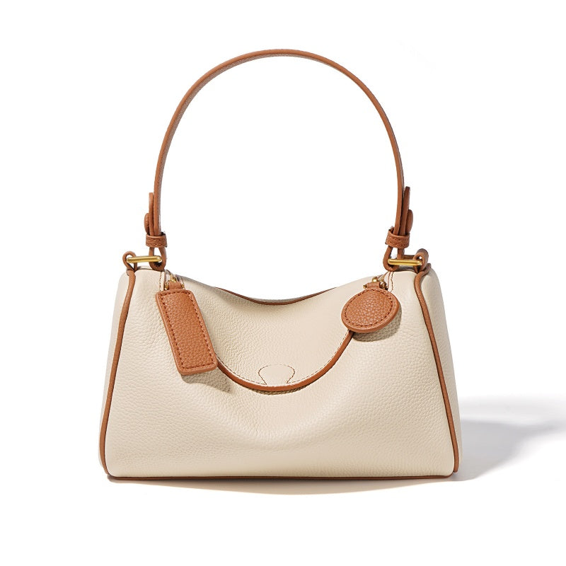 GOKA & MESCHÉ Luxury Pebbled Leather Hobo Shoulder Bag – Tan Top-Grain Leather with Gold Hardware (24 x 11 x 15 cm)