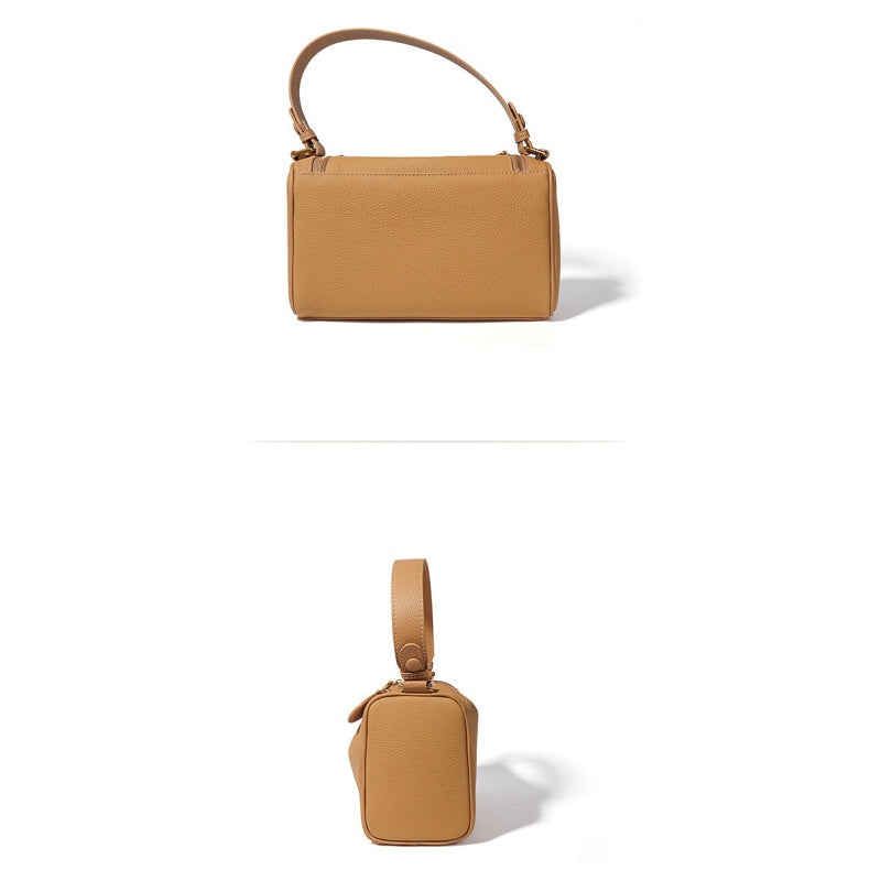 GOKA & MESCHÉ Luxury Pebbled Leather Hobo Shoulder Bag – Tan Top-Grain Leather with Gold Hardware (24 x 11 x 15 cm)