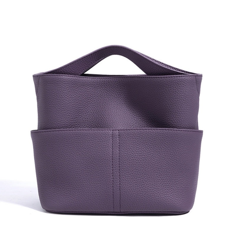 GOKA & MESCH'E Leather Handbag, Purple, Blue, Pebbled Leather, Top Handle Design, 20x13x19 cm, Multi-Compartment Storage (PURPLE)