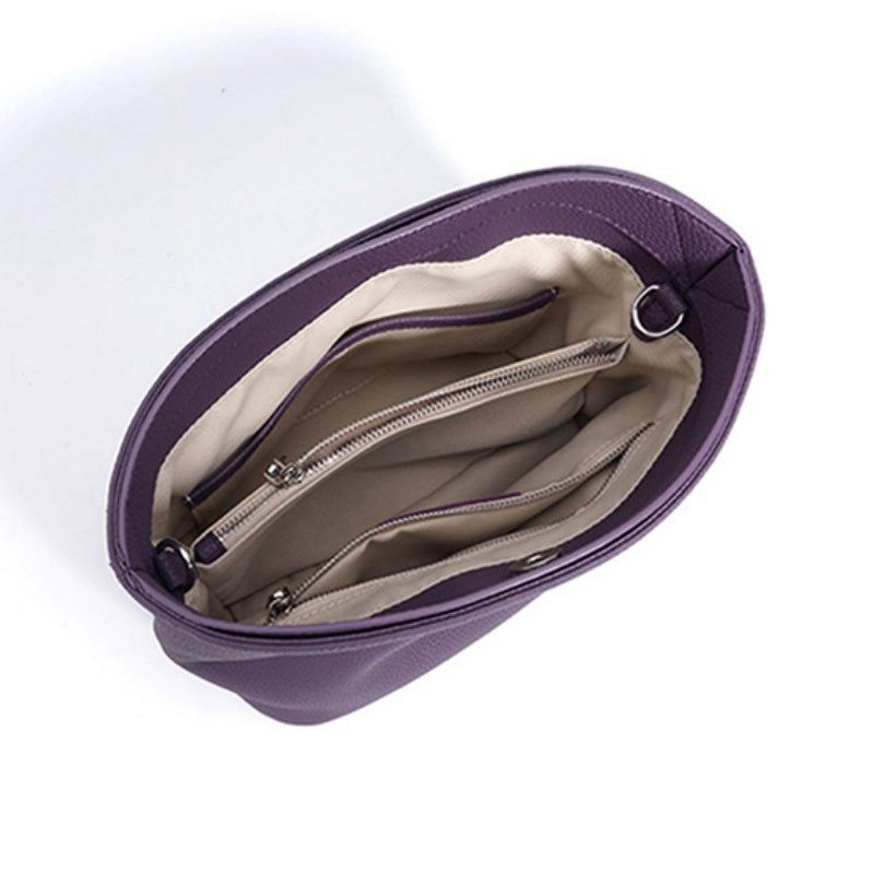 GOKA & MESCH'E Leather Handbag, Purple, Blue, Pebbled Leather, Top Handle Design, 20x13x19 cm, Multi-Compartment Storage (PURPLE)