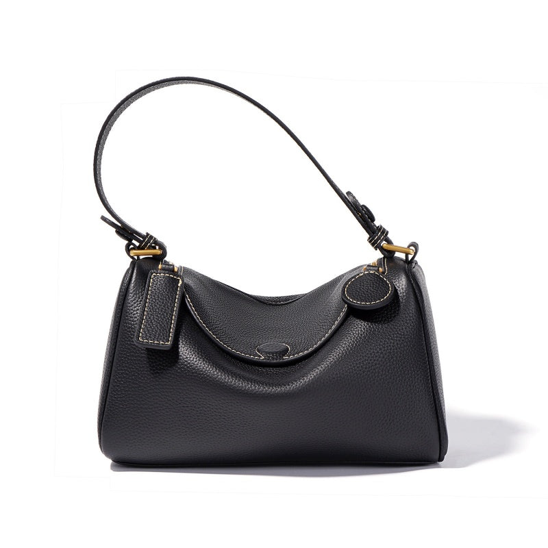GOKA & MESCHÉ Luxury Pebbled Leather Hobo Shoulder Bag – Tan Top-Grain Leather with Gold Hardware (24 x 11 x 15 cm)