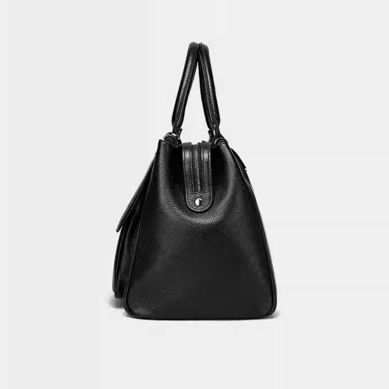 GOKA & MESCHÉ Premium Overnight Tote – Elegant Leather Carry-On Bag for Men and Women (Jet Black)