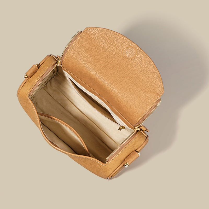 GOKA & MESCHÉ Luxury Pebbled Leather Hobo Shoulder Bag – Tan Top-Grain Leather with Gold Hardware (24 x 11 x 15 cm)