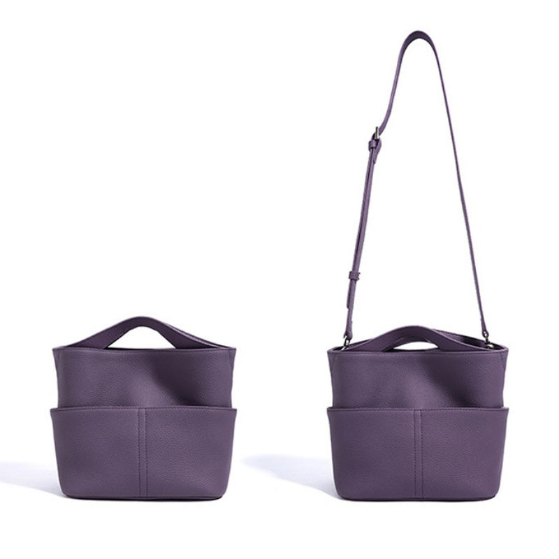 GOKA & MESCH'E Leather Handbag, Purple, Blue, Pebbled Leather, Top Handle Design, 20x13x19 cm, Multi-Compartment Storage (PURPLE)