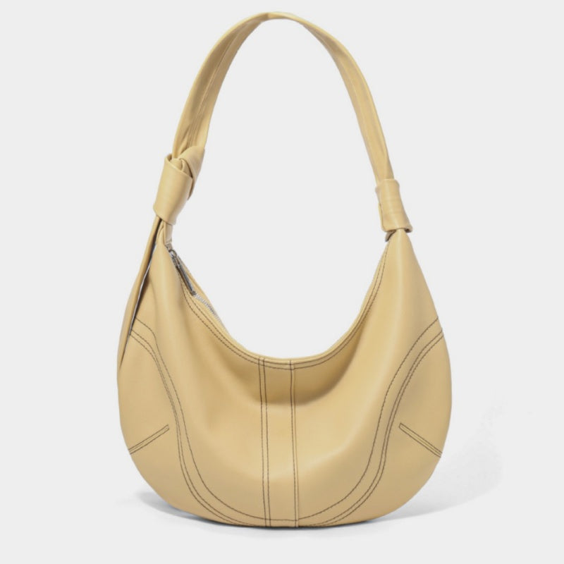 GOKA & MESCHÉ Classic Hobo Shoulder Bag – Genuine Top-Grain Leather Crescent Design (Beige or Black)