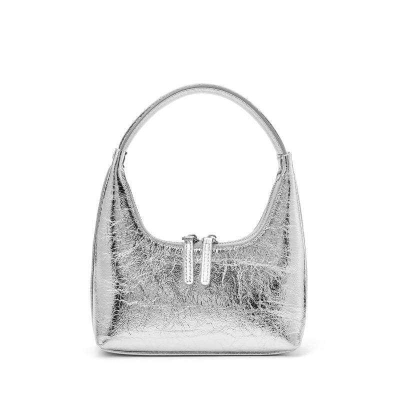 GOKA & MESCHÉ Mini Patent Leather Hobo Shoulder Bag – Small Crescent Shape Purse with Double Zip