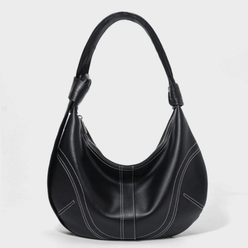 GOKA & MESCHÉ Classic Hobo Shoulder Bag – Genuine Top-Grain Leather Crescent Design (Beige or Black)