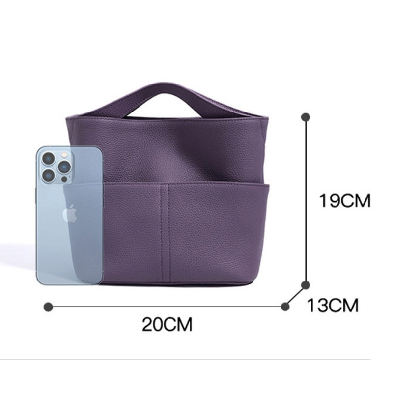 GOKA & MESCH'E Leather Handbag, Purple, Blue, Pebbled Leather, Top Handle Design, 20x13x19 cm, Multi-Compartment Storage (PURPLE)