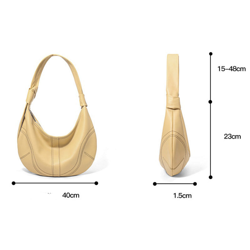 GOKA & MESCHÉ Classic Hobo Shoulder Bag – Genuine Top-Grain Leather Crescent Design (Beige or Black)