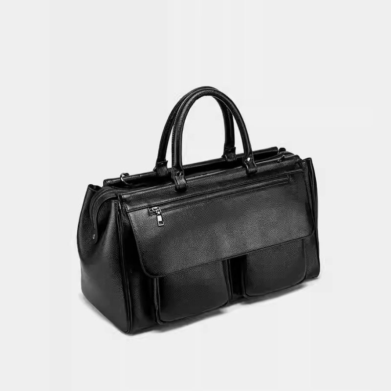 GOKA & MESCHÉ Premium Overnight Tote – Elegant Leather Carry-On Bag for Men and Women (Jet Black)