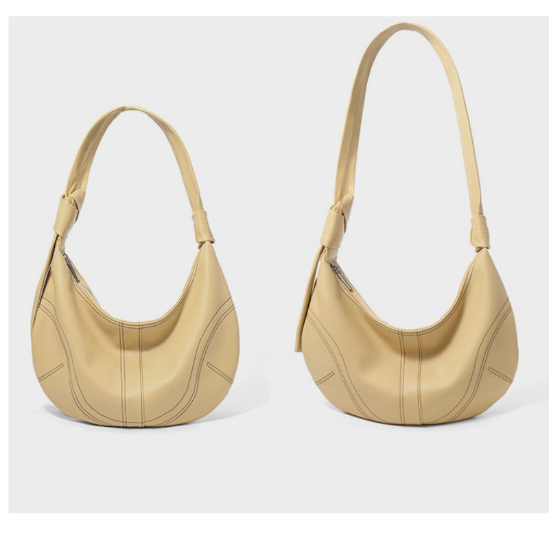 GOKA & MESCHÉ Classic Hobo Shoulder Bag – Genuine Top-Grain Leather Crescent Design (Beige or Black)