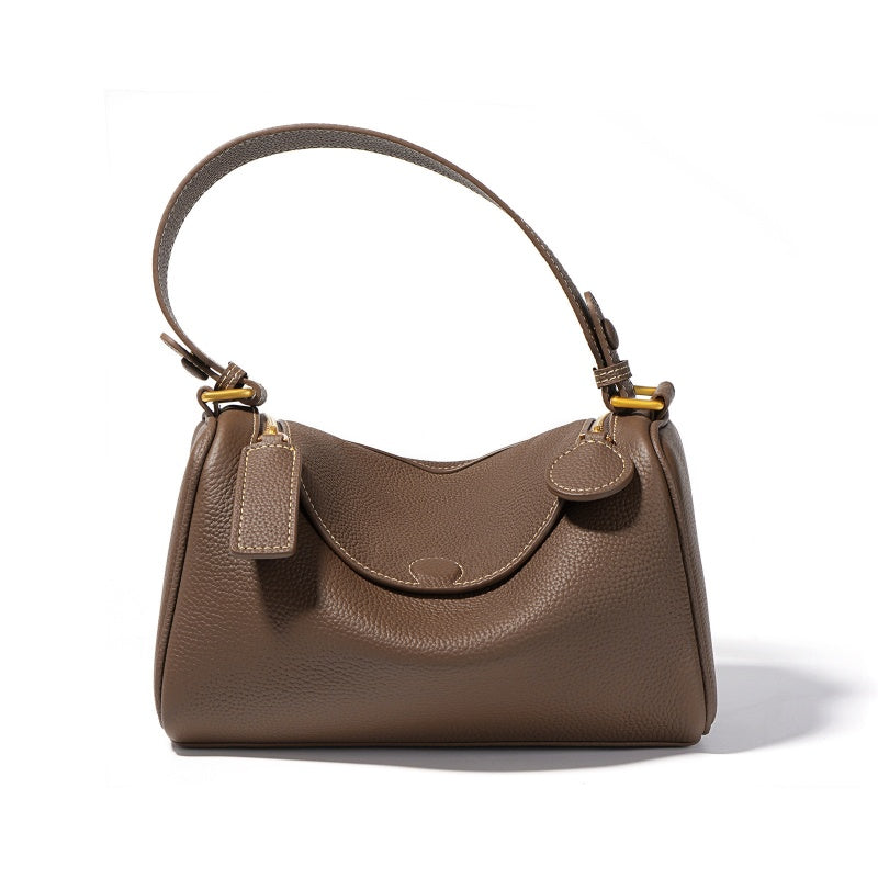 GOKA & MESCHÉ Luxury Pebbled Leather Hobo Shoulder Bag – Tan Top-Grain Leather with Gold Hardware (24 x 11 x 15 cm)