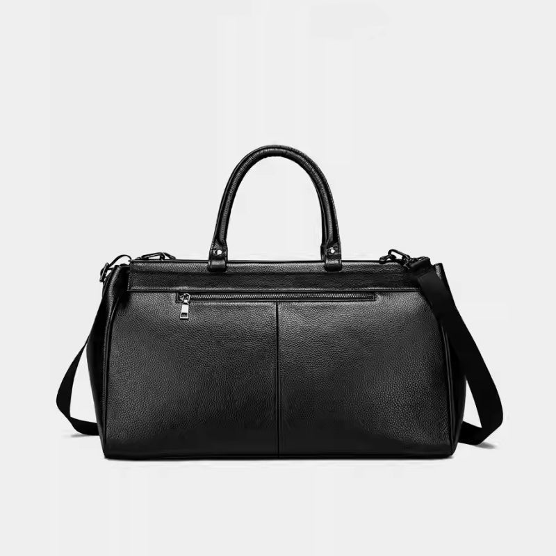 GOKA & MESCHÉ Premium Overnight Tote – Elegant Leather Carry-On Bag for Men and Women (Jet Black)