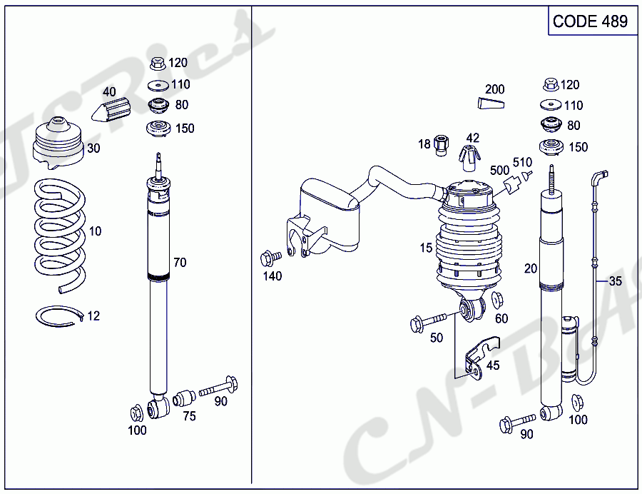GOKA & MESCH’E 3-Pin Rear Left Air Suspension Spring – Mercedes W211 E320 E500 E550 CLS500 CLS550 (OE 2113200725 / 2113201225)
