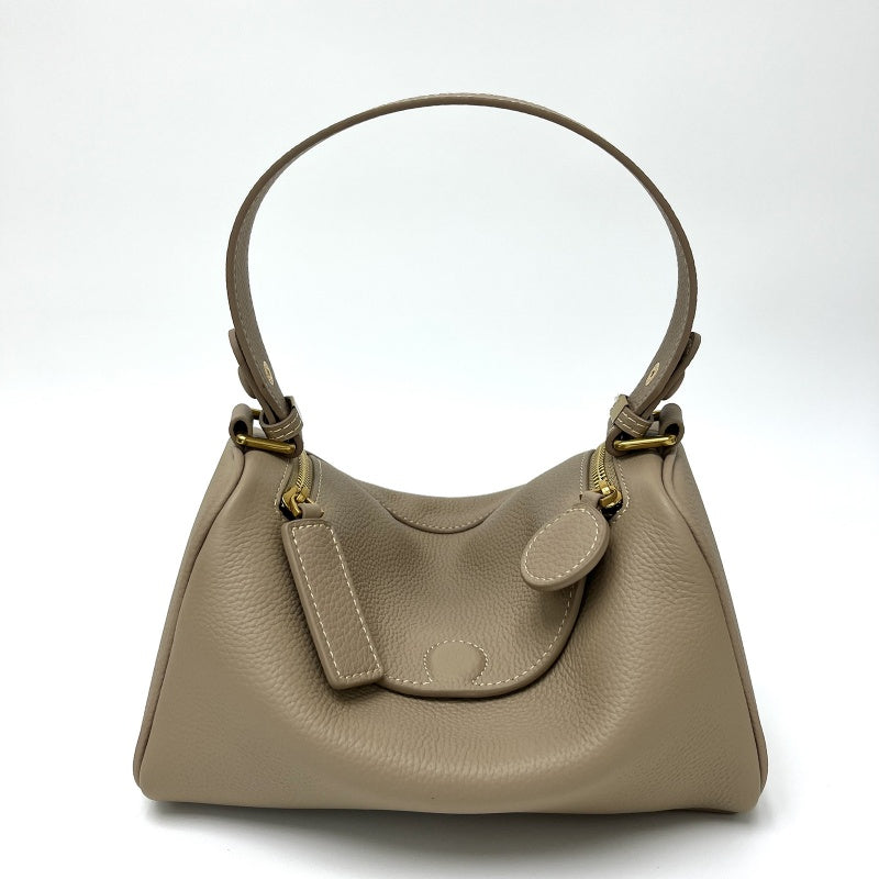 GOKA & MESCHÉ Luxury Pebbled Leather Hobo Shoulder Bag – Tan Top-Grain Leather with Gold Hardware (24 x 11 x 15 cm)