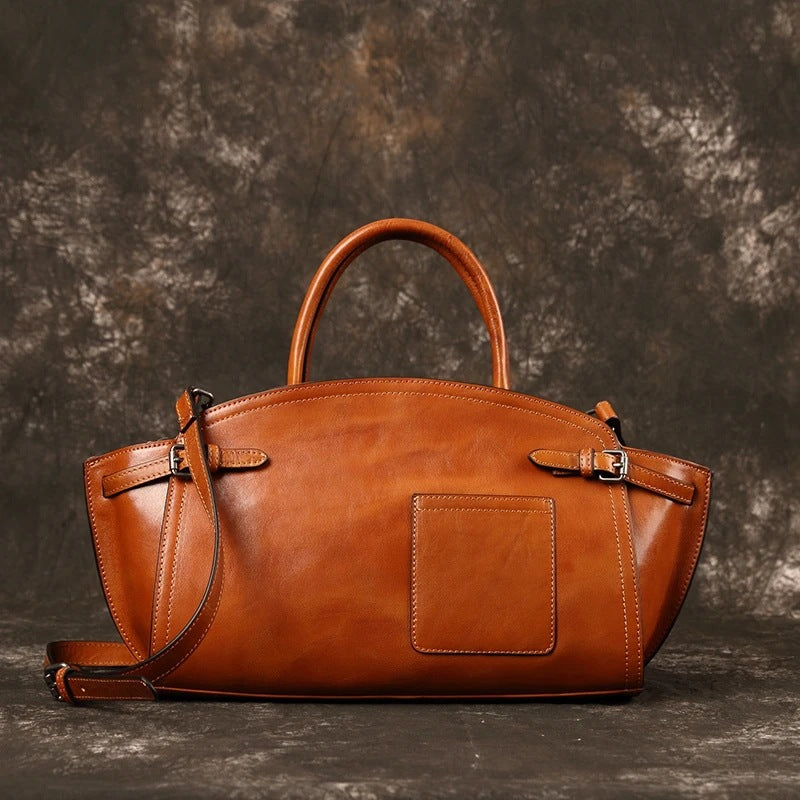 GOKA & MESCHÉ Premium Leather Tote Handbag – Top-Grain Leather with Classic Side Buckle Design (G-&-M Collection)