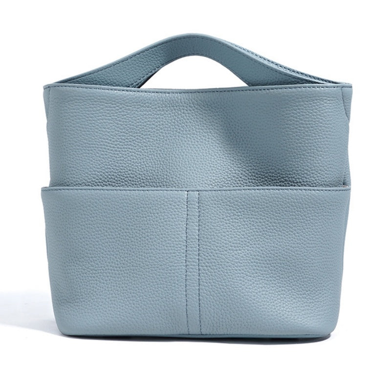 GOKA & MESCH'E Leather Handbag, Purple, Blue, Pebbled Leather, Top Handle Design, 20x13x19 cm, Multi-Compartment Storage (PURPLE)