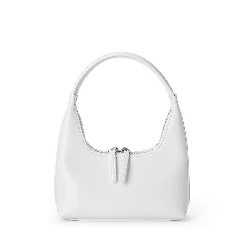 GOKA & MESCHÉ Mini Patent Leather Hobo Shoulder Bag – Small Crescent Shape Purse with Double Zip