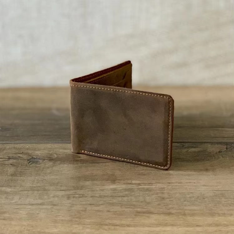 GOKA & MESCHÉ Crazy Horse Leather Wallet for Men – Bifold Genuine Leather Card Holder