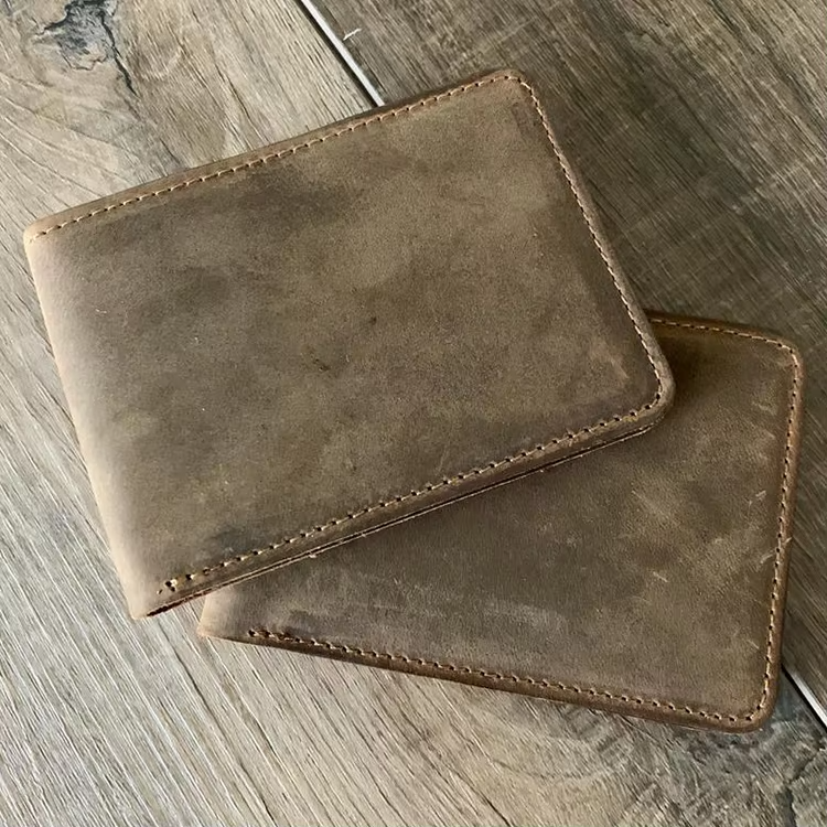 GOKA & MESCHÉ Crazy Horse Leather Wallet for Men – Bifold Genuine Leather Card Holder