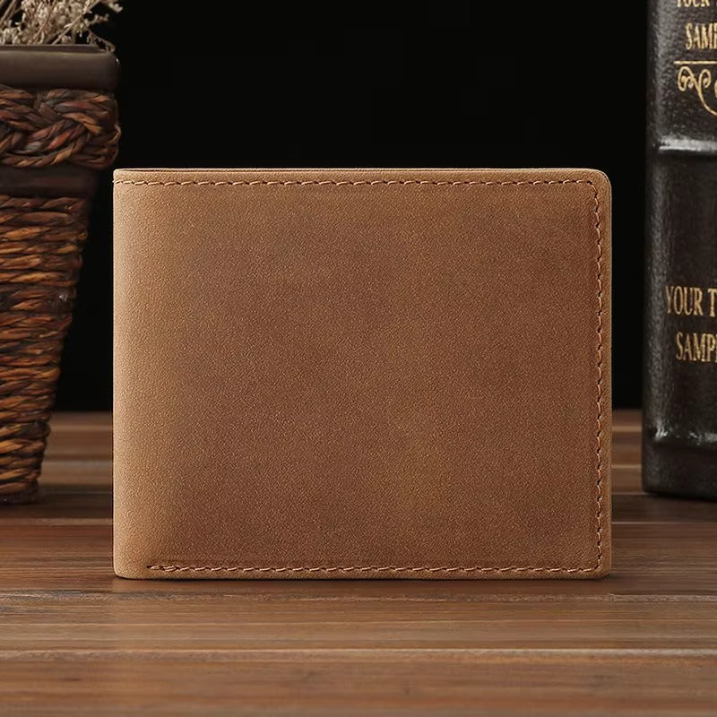 GOKA & MESCHÉ Men’s Short Leather Wallet – Crazy Horse Genuine Leather Card Holder Purse