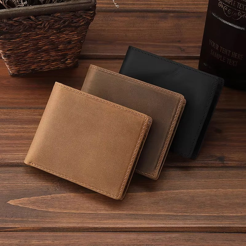 GOKA & MESCHÉ Men’s Short Leather Wallet – Crazy Horse Genuine Leather Card Holder Purse