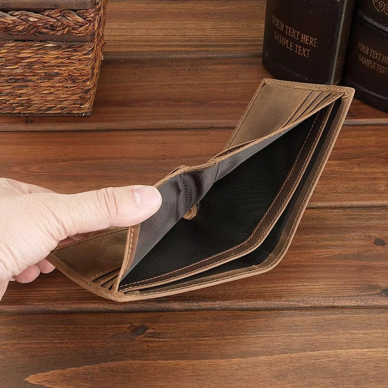 GOKA & MESCHÉ Men’s Short Leather Wallet – Crazy Horse Genuine Leather Card Holder Purse
