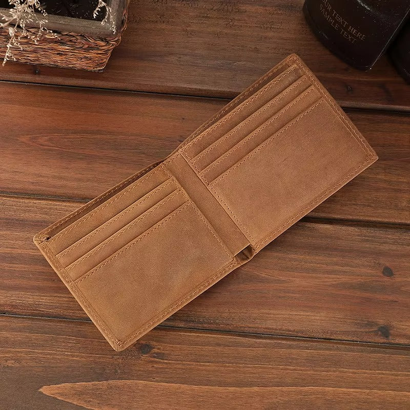 GOKA & MESCHÉ Men’s Short Leather Wallet – Crazy Horse Genuine Leather Card Holder Purse