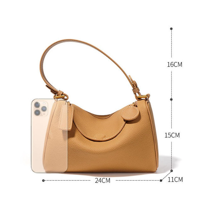 GOKA & MESCHÉ Luxury Pebbled Leather Hobo Shoulder Bag – Tan Top-Grain Leather with Gold Hardware (24 x 11 x 15 cm)