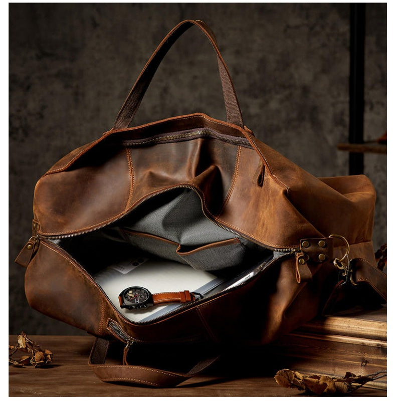 GOKA & MESCHÉ Adventure Duffel – Rugged Canvas & Leather Trim Travel Organizer Bag (Brown)