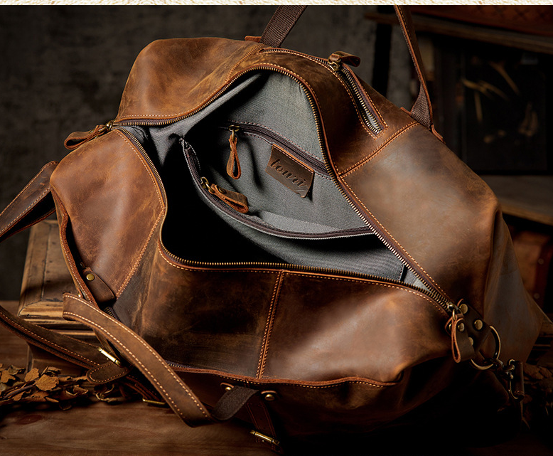 GOKA & MESCHÉ Adventure Duffel – Rugged Canvas & Leather Trim Travel Organizer Bag (Brown)